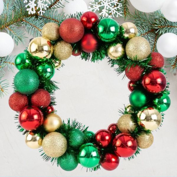 Weihnachtskranz 33cm Türkranz Kugeln Rot Grün Gold Deko