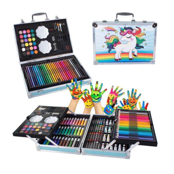 Kunstset Malen Koffer 145-teilig Aquarell Buntstifte Filzstifte Ölpastelle