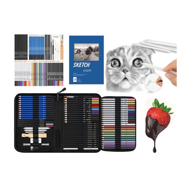 Skizzenzeichnungs-Malset 74-teilig Künstler Set Bleistifte Kohle Pastelle